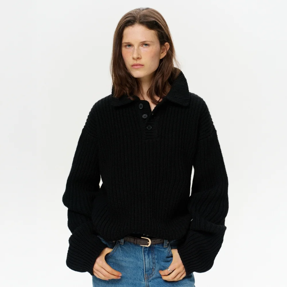 UNISEX ERA HEAVY GAUGE COLLAR KNIT - BLACK