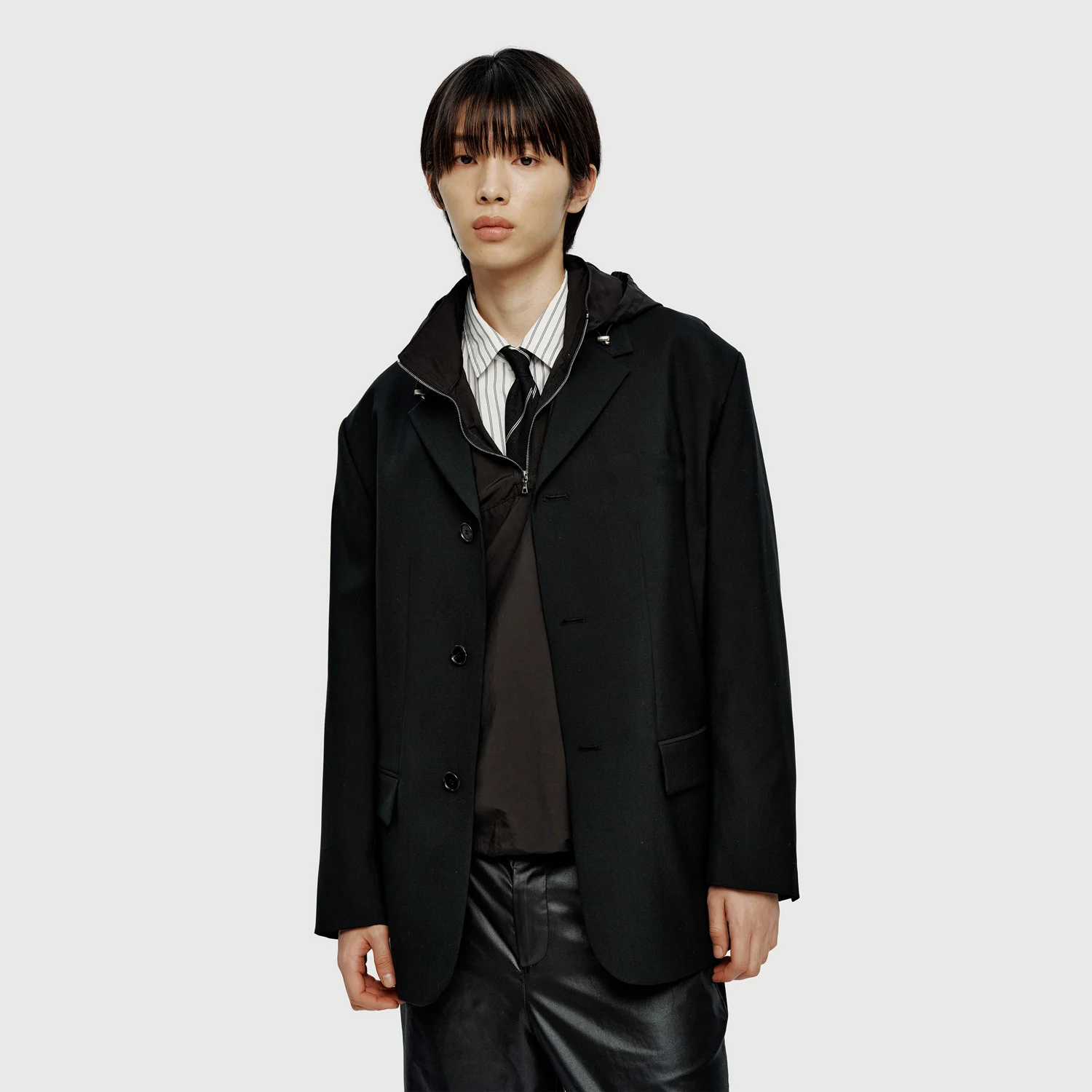 Fine Wool Single Jacket - Black