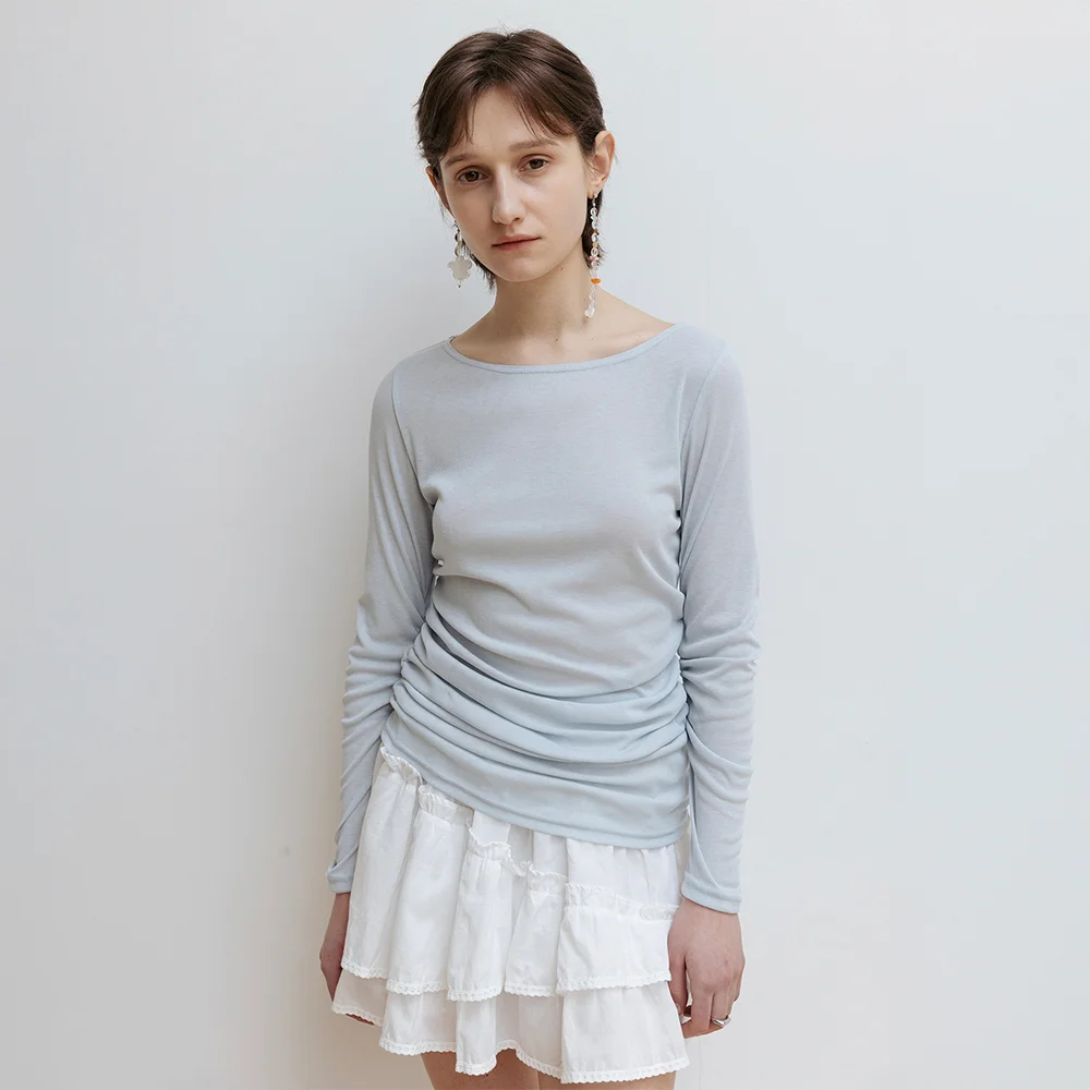 Shirring Detail T-shirts_2 Colors_抽褶 T恤