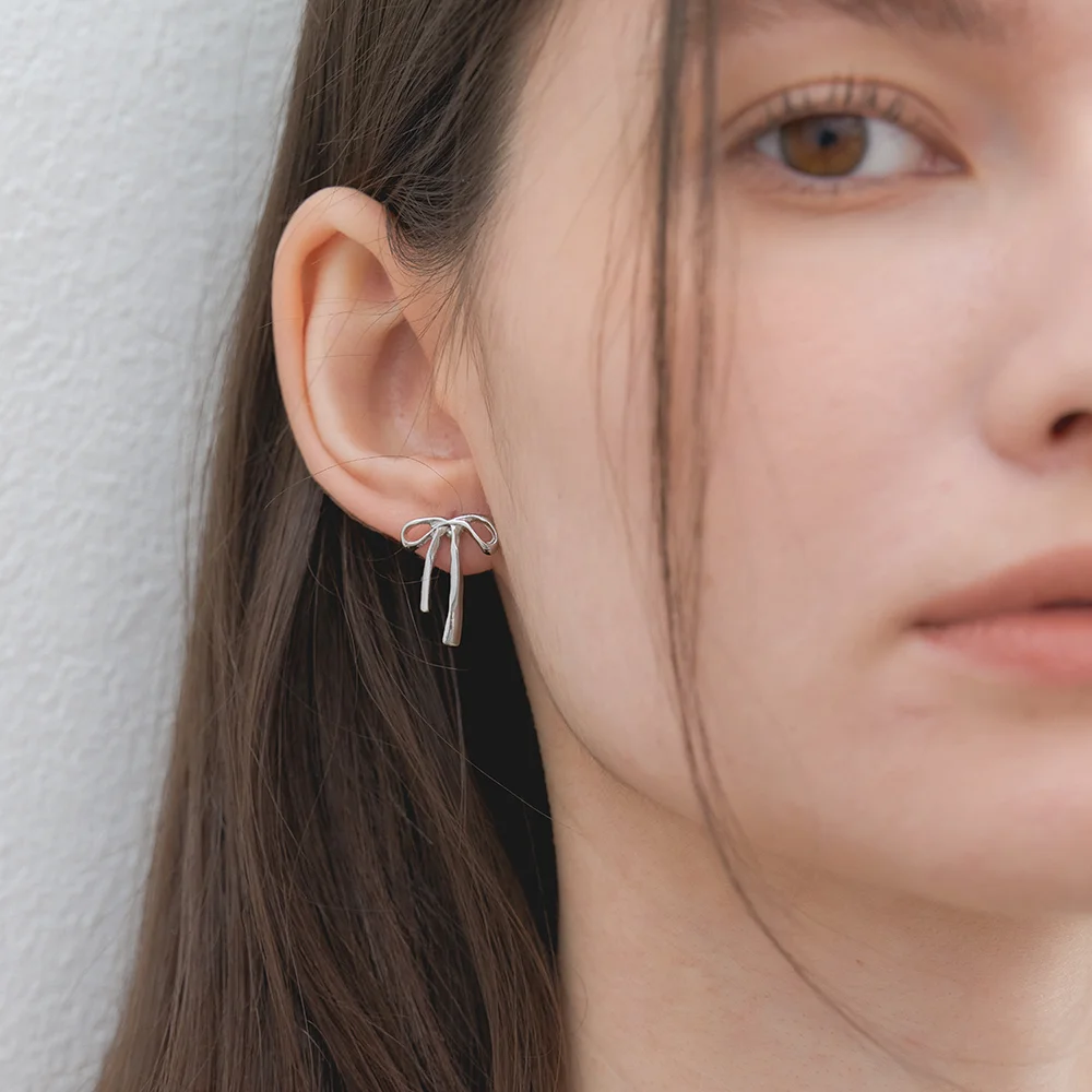 ribbon pendant earrings (E025_silver)