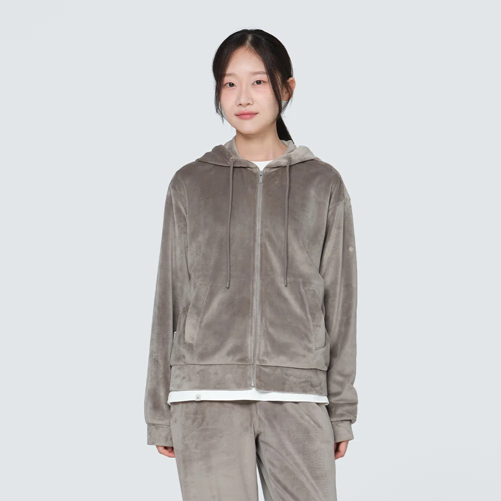 絲絨 女裝 連帽衫 拉鏈 Tan Gray (S24WWFFJ75)