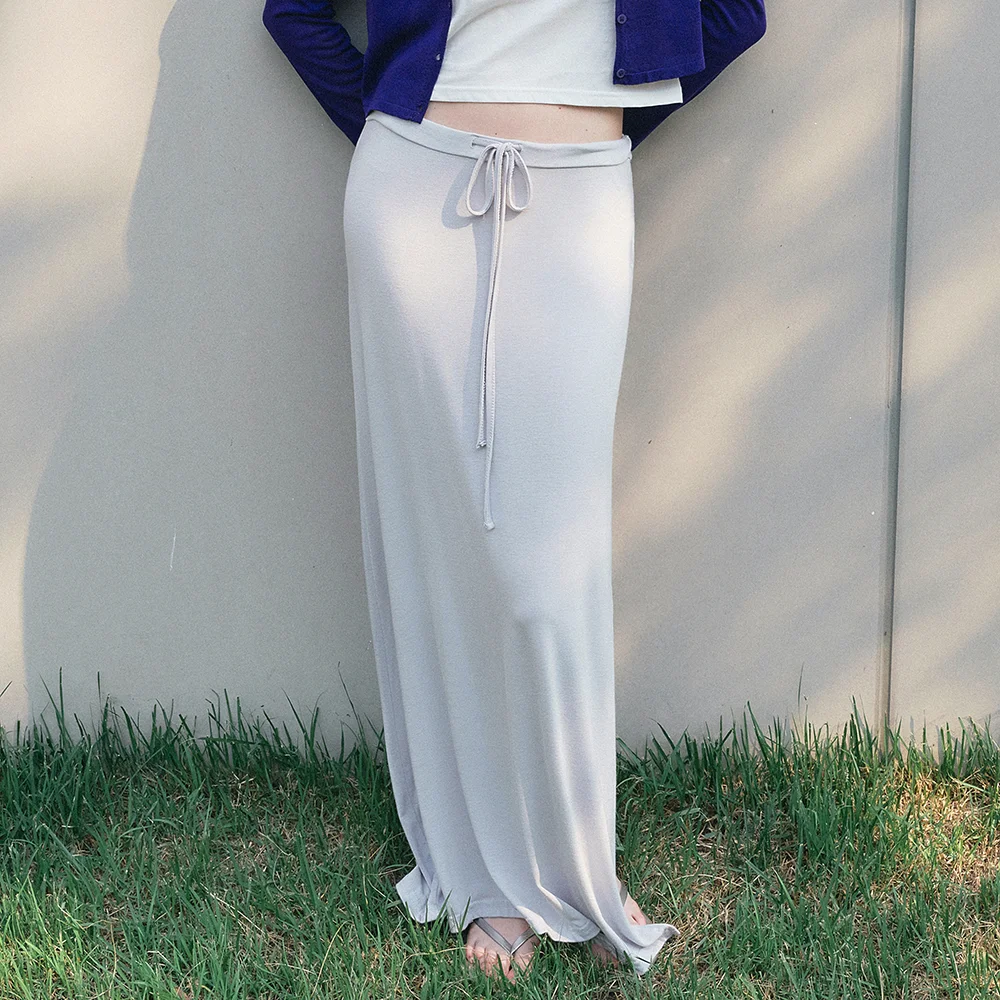 Slit drape maxi skirt_Gray