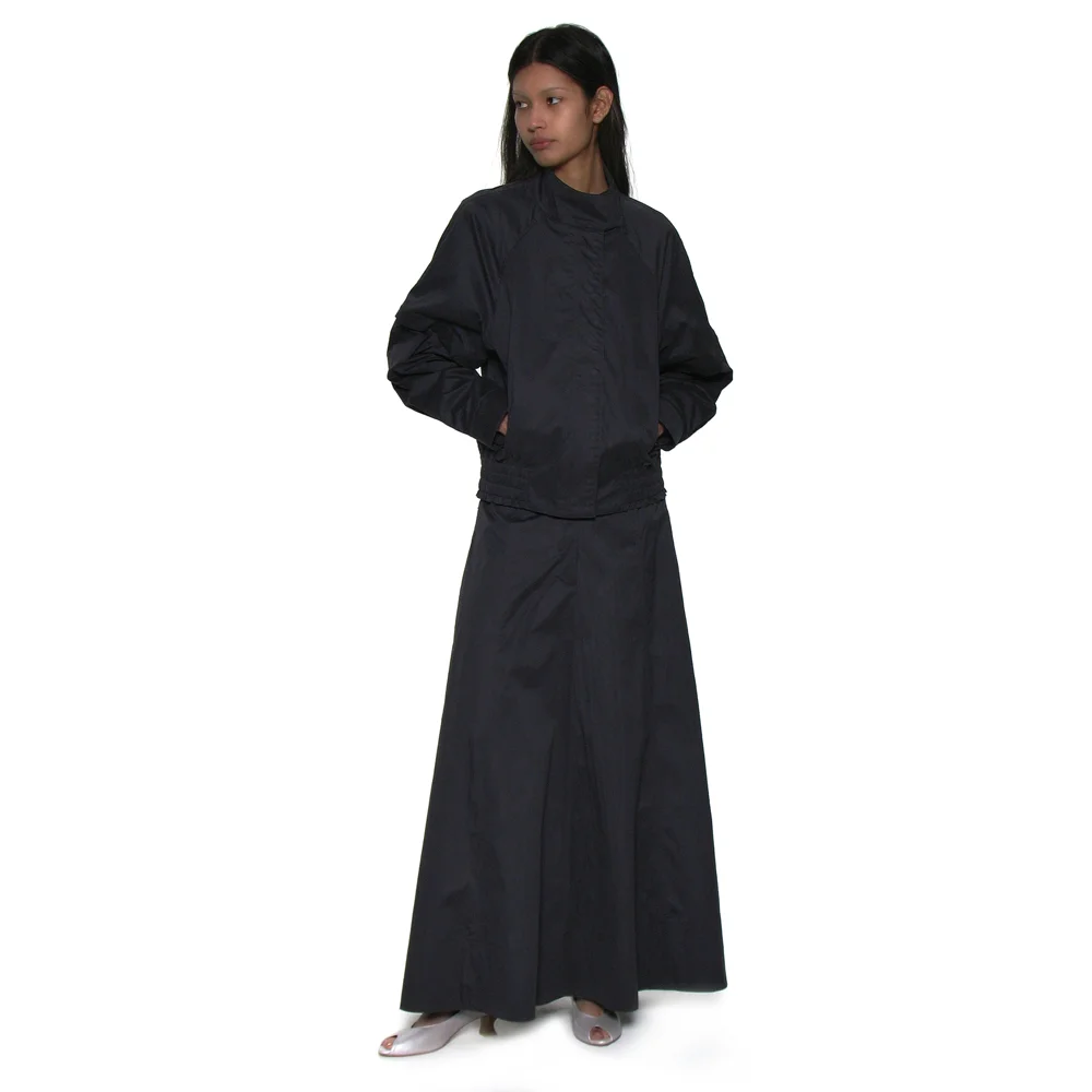 POCKET POINTED FLARE MAXI SKIRT_NAVY
