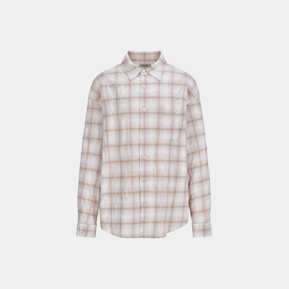 (M) YARN DYED WASHER CHECK SHIRT - LIGHT BEIGE