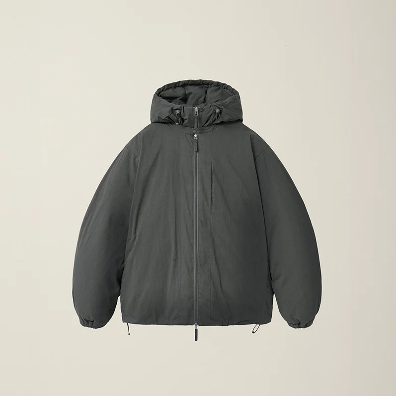 LAYERED HOODED ZIP PARKA CHARCOAL