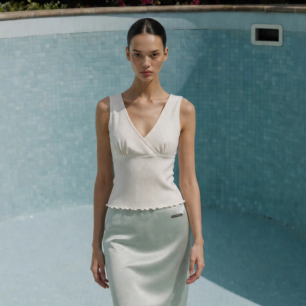 Punching Shirring Wrap Sleeveless Top Ivory