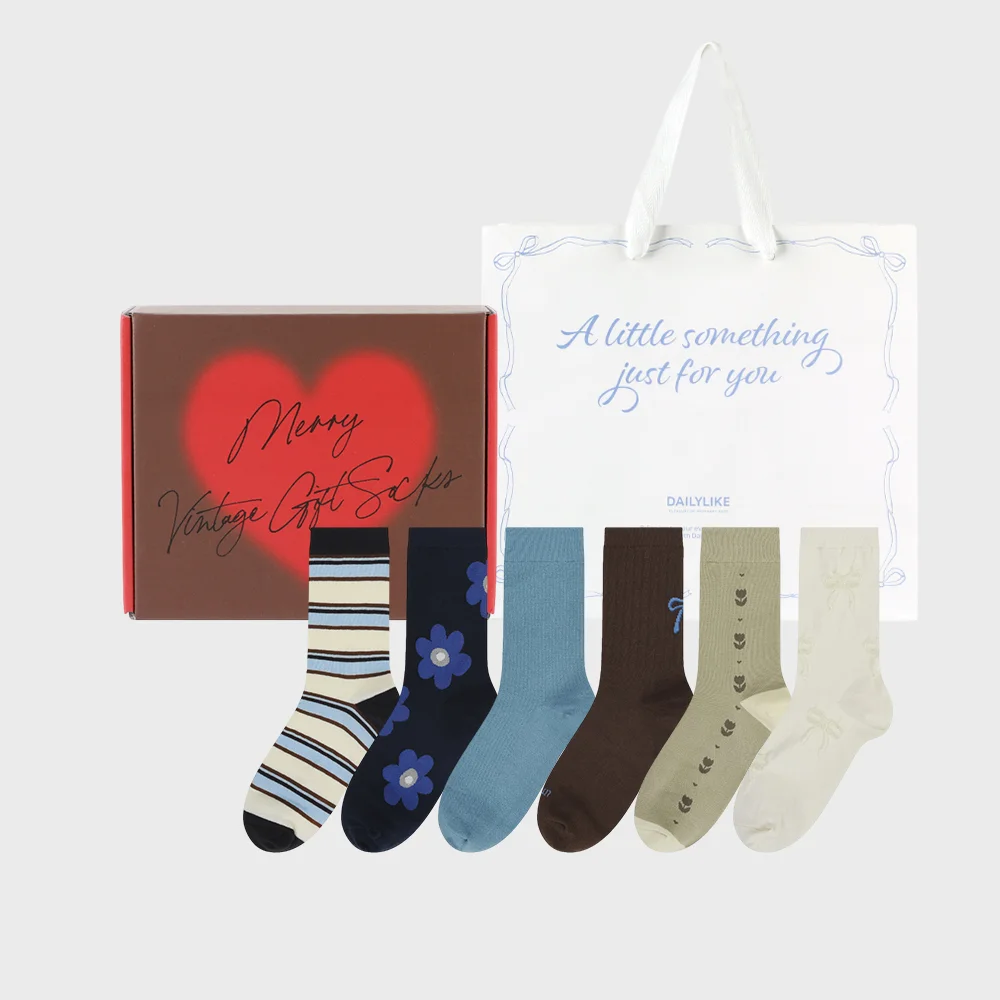 瑪麗 復古 禮品 襪 女裝 6P - 01 Love velvet (禮盒套裝/女士襪子) + 購物袋
