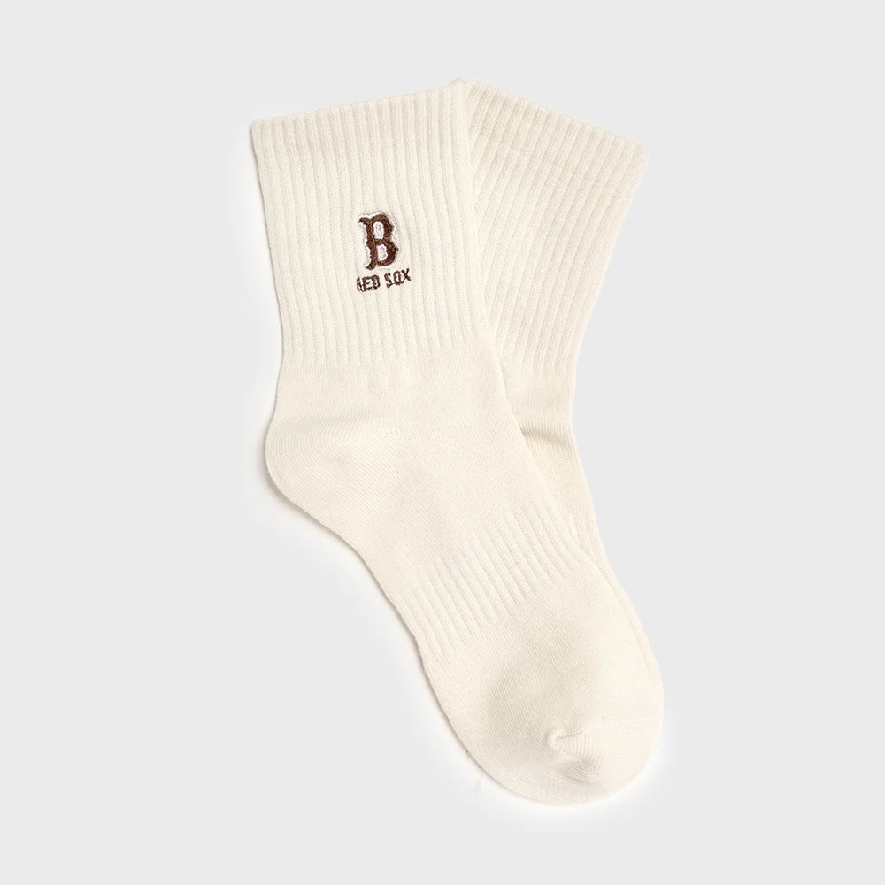 小標誌 字母印花 刺繡 中筒襪 BOS (Cream)