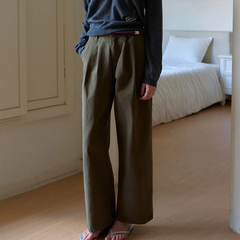 LOENA COTTON TUCK BALLOON PANTS 3COL_KHAKI