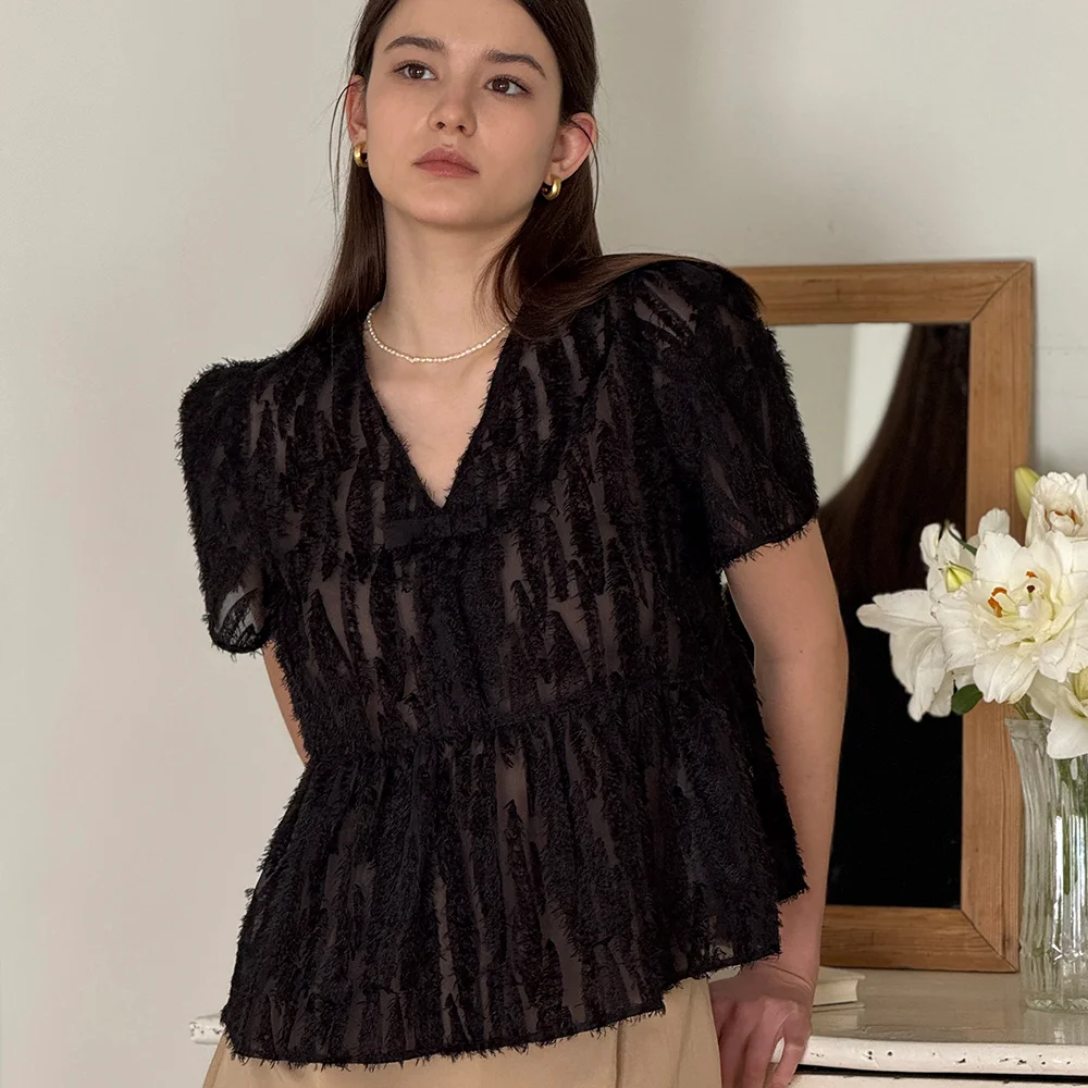 Lautre Ette ribbon New Black Blouse
