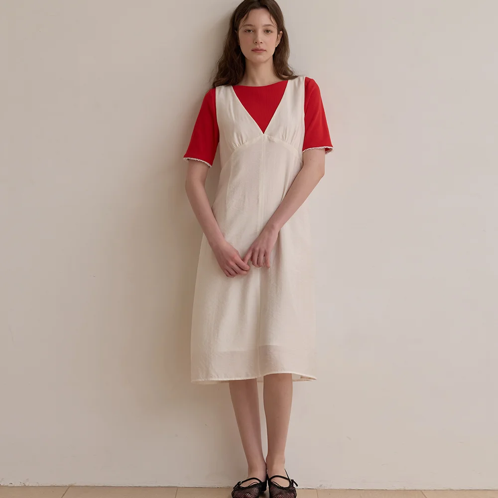 V-neck layered dress - Cream ivory