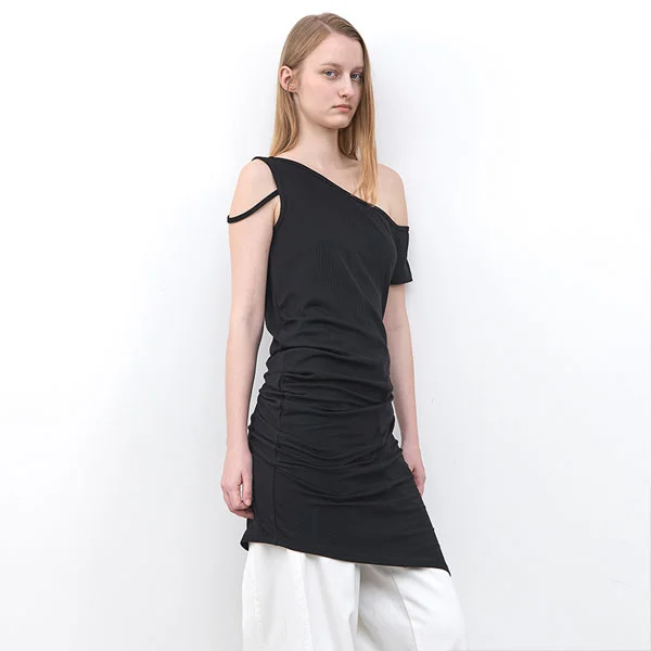 OBLIQUE DRAPE ONE SHOULDER JERSEY DRESS (OP-6331)