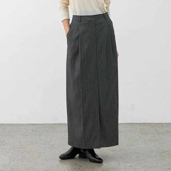 ESSENTIAL STRIPE TUCK LONG SKIRT(SK-5044)