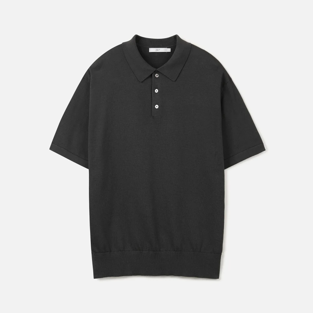 SUPIMA COTTON COLLAR H/S KNIT DARK GRAY (247)