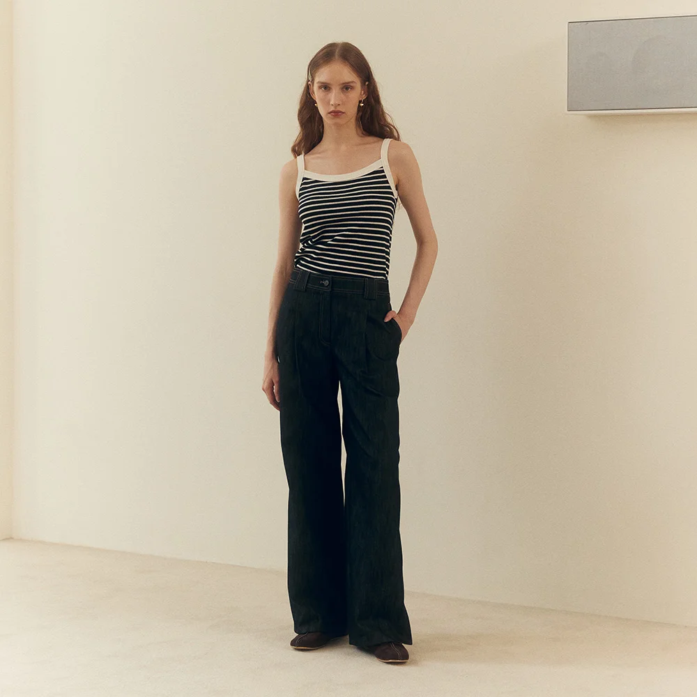 DENIM ONE-TUCK WIDE PANTS (ash black)