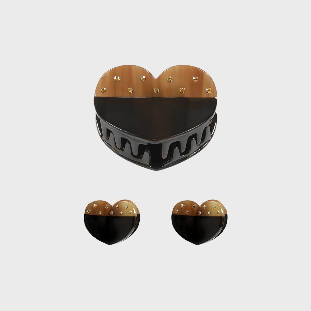 heart acorn hair clip SET