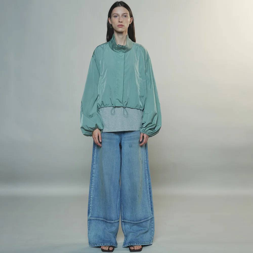 NYLON GLOSSY WIND JUMPER - GREEN