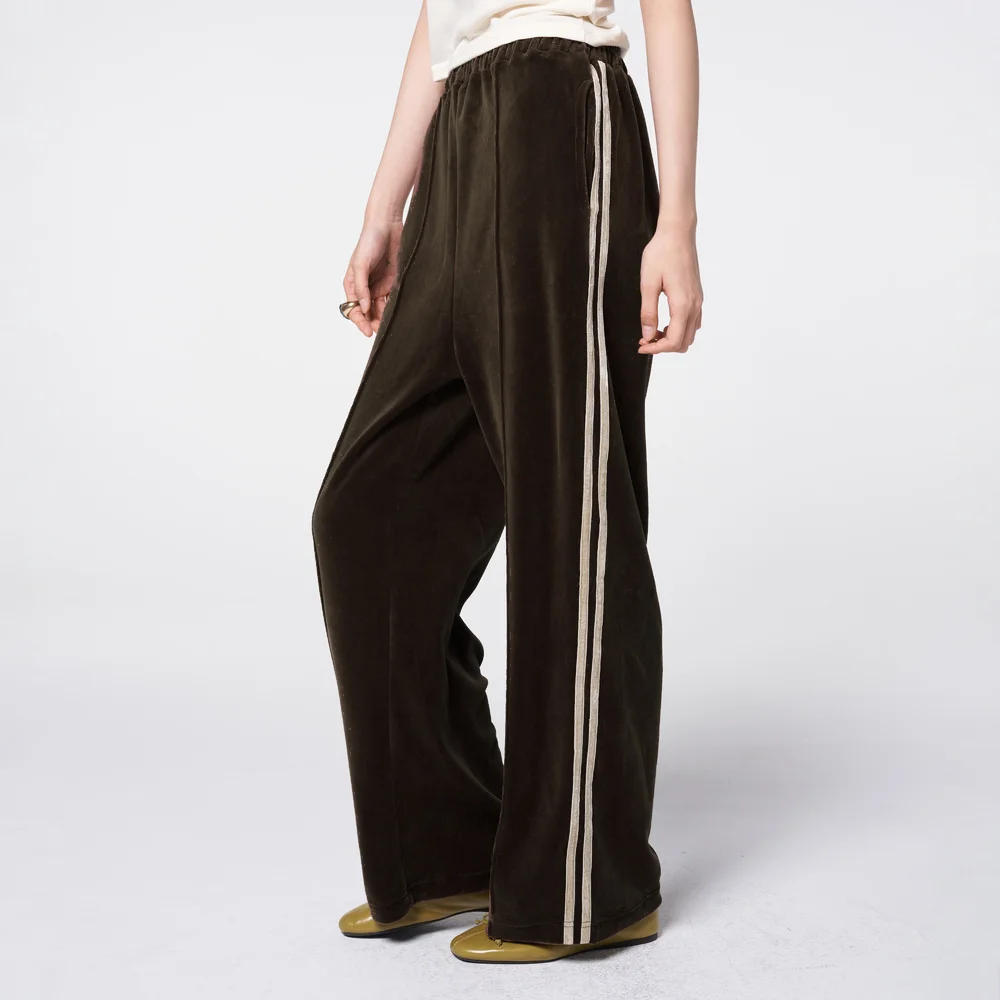 Double Side Stripe Velvet Track Pants Brown