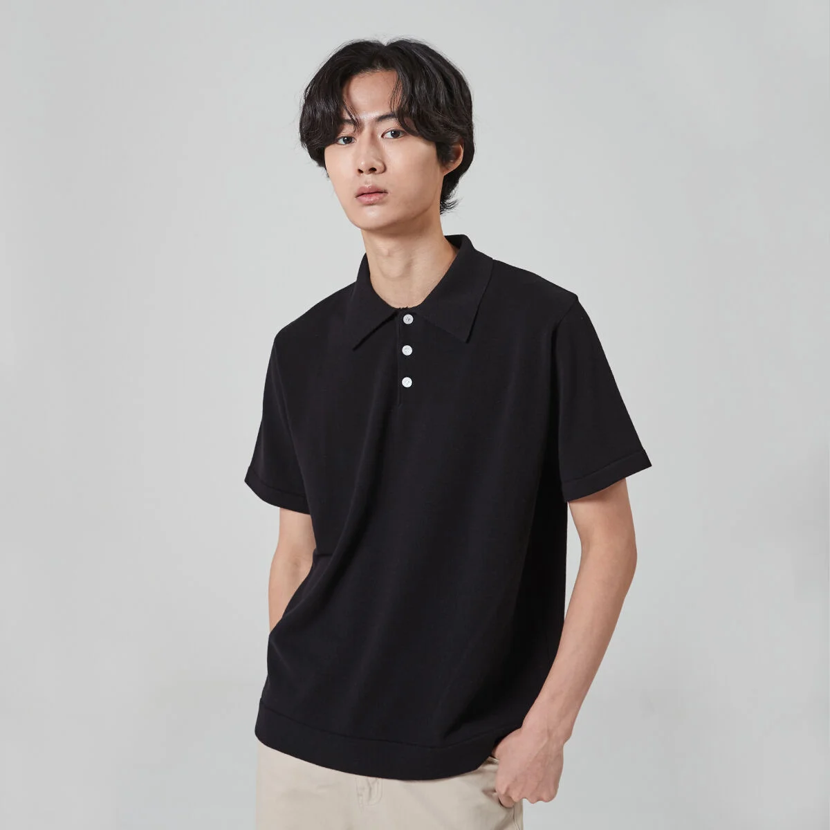 1/2 SUMMER COLLAR KNIT_BLACK