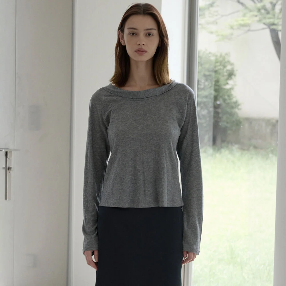 U-neck scarf top - Grey