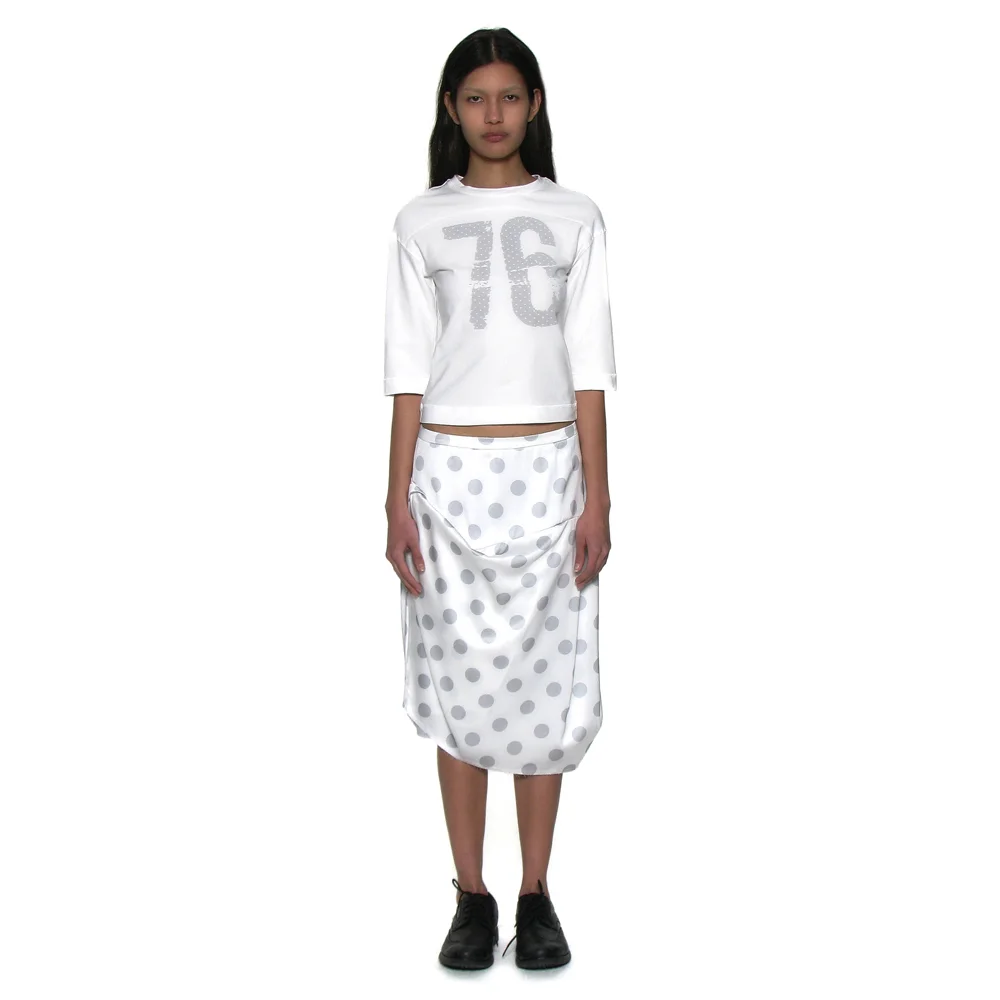 DOT ALL-OVER PRINTED DRAPE MIDI SKIRT_WHITE