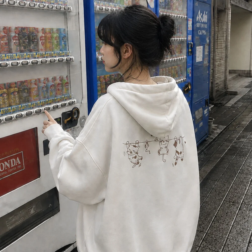 掛式 Cats 刺繡 連帽衫 奶油