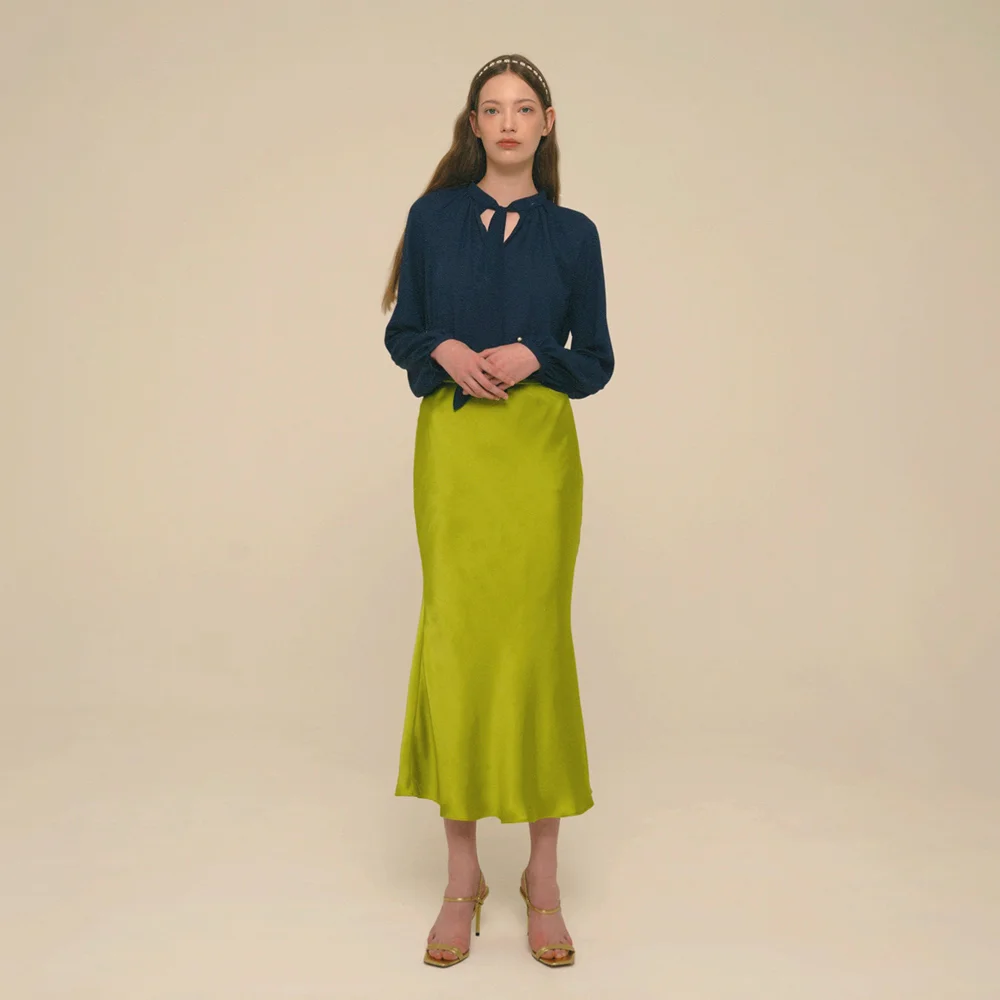 Mermaid Maxi Satin Skirt_Golden Lime