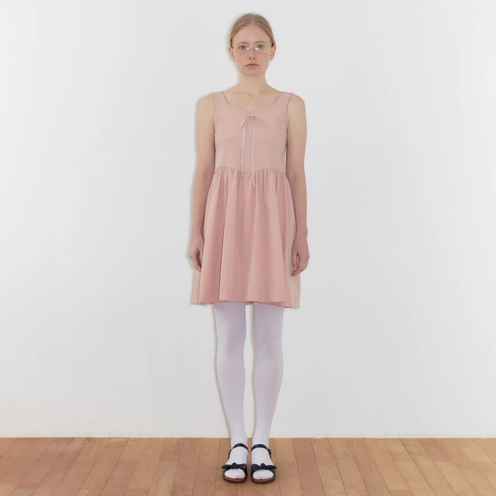 Round Shirring Sleeveless Dress (Pink)