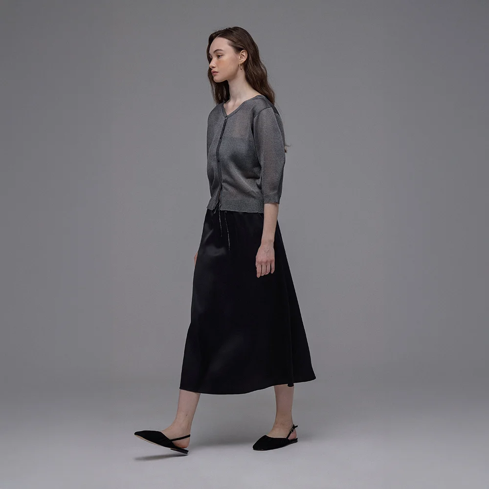 Strap silk skirt (Black)