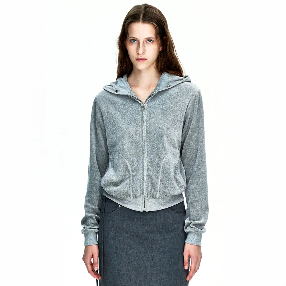 VELOUR HOOD ZIP-UP_melange grey