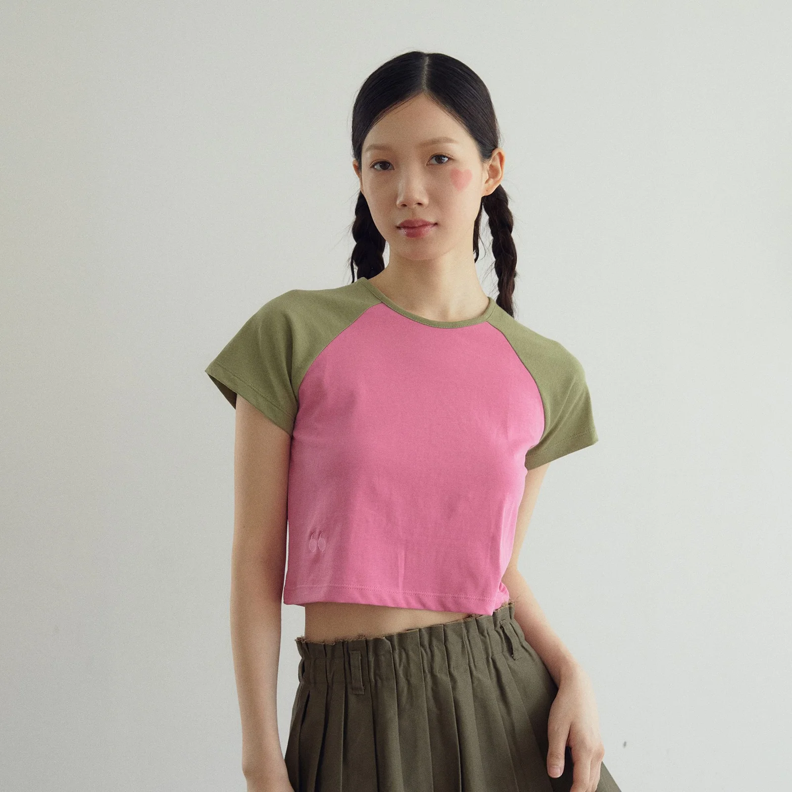Jouie Crop Raglan T shirt Jouy 短版 牛角袖 T恤 (卡其色/粉色)
