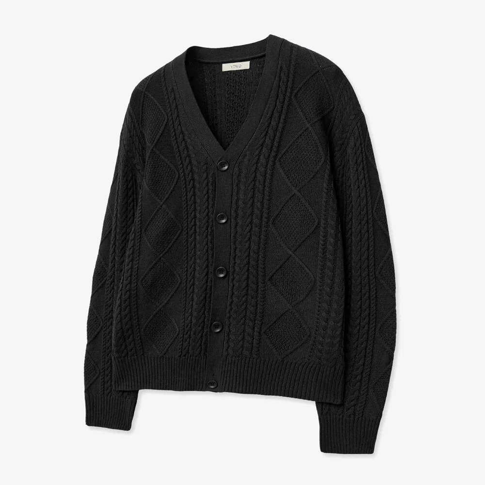 絞花 柔軟 基本款 開襟外套 (BLACK)