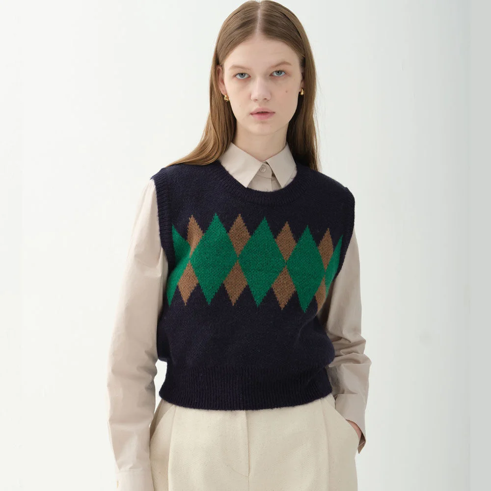 alpaca argyle vest_navy