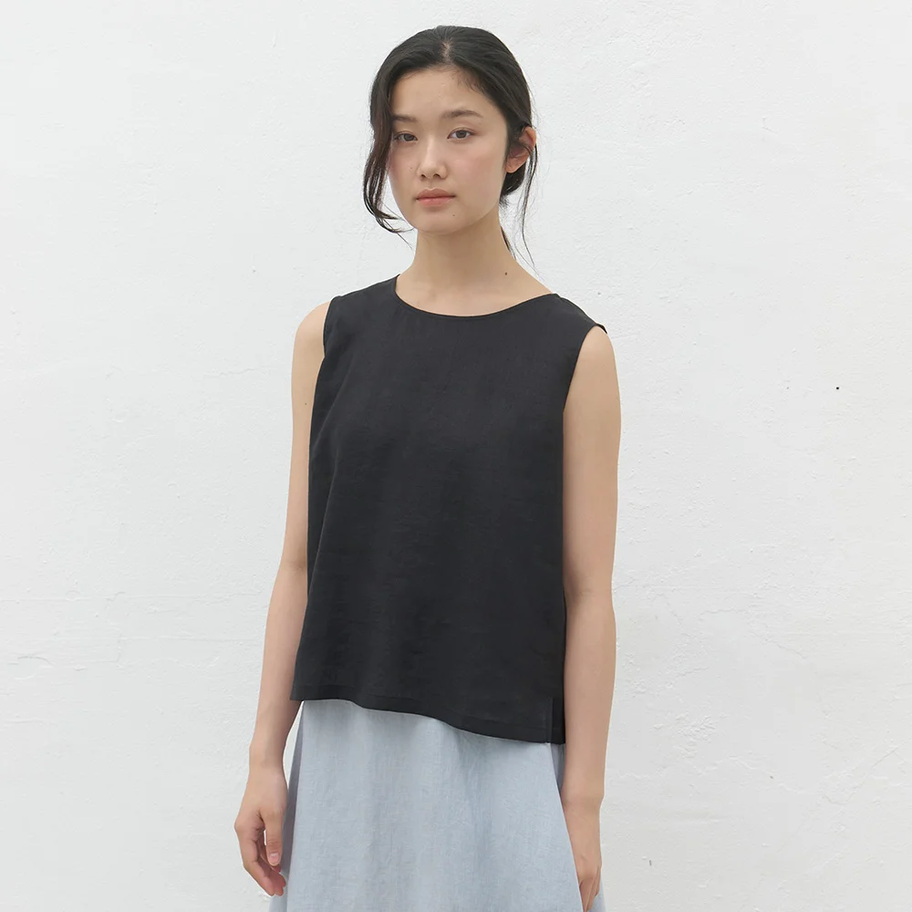 linen sleeveless blouse-black