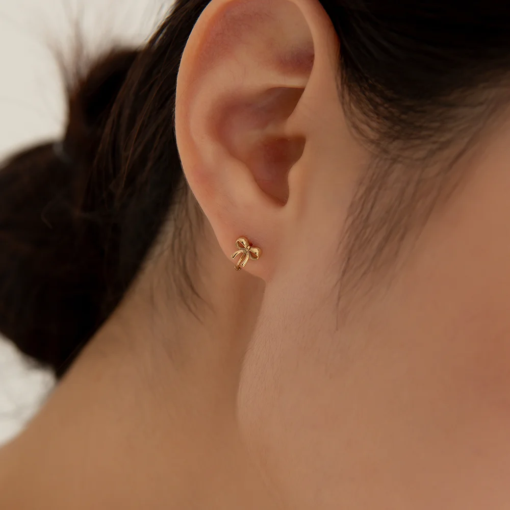 14K Fairy 蝴蝶結 一觸即開 環 耳環 (14K 金色) #LFE48
