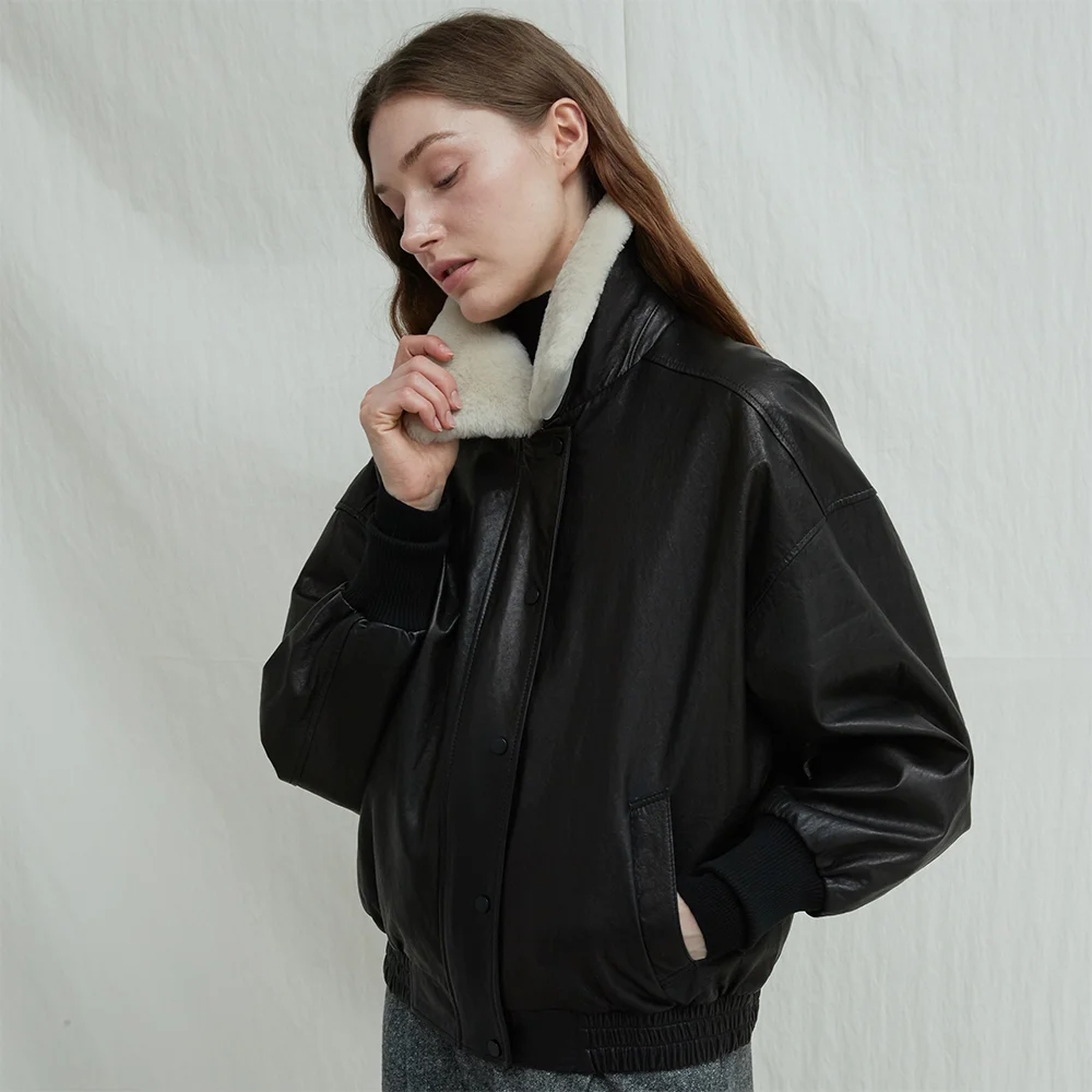 Vegetable Lambskin Shearling collar JK_Black