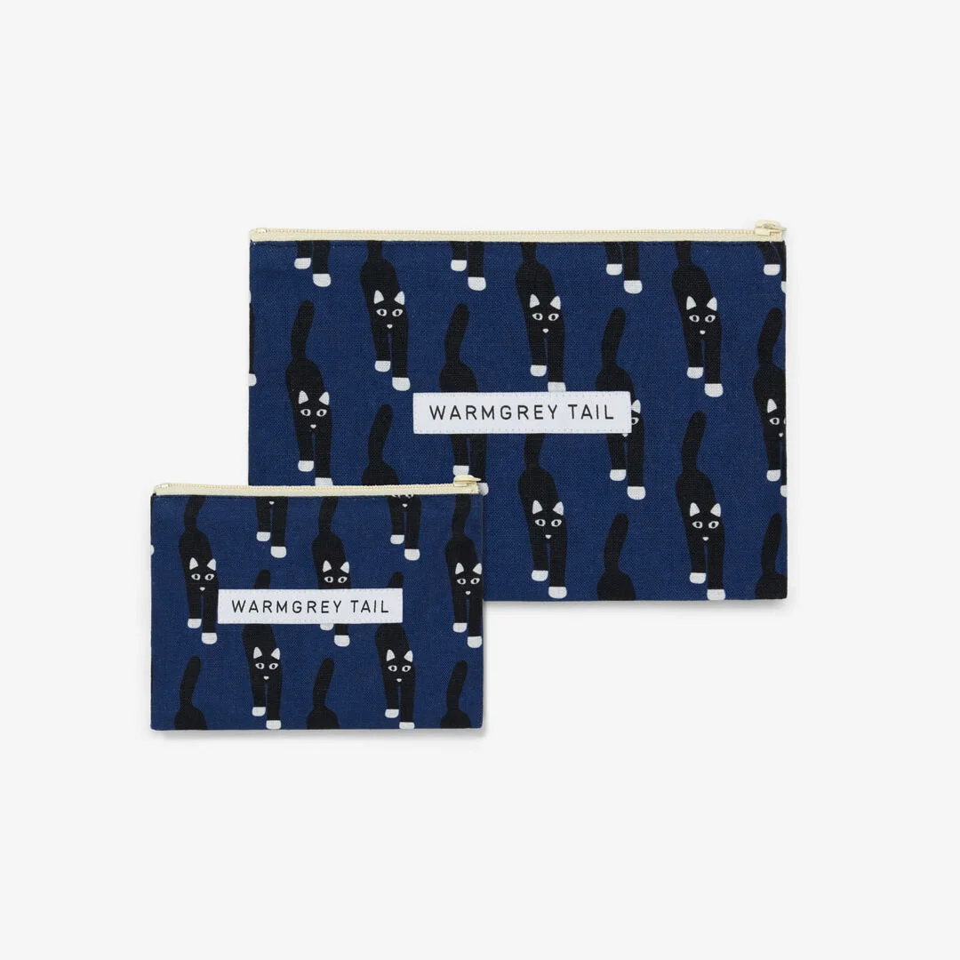 貓 Coming 平底鞋 化妝袋 - 海軍藍 (2size)