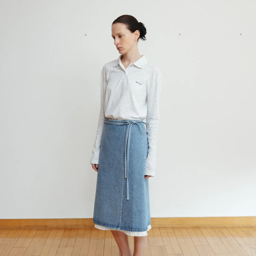 Blue denim wrap skirt (blue)