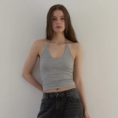 CURVE HALTER SLEEVELESS (MELANGE GREY)