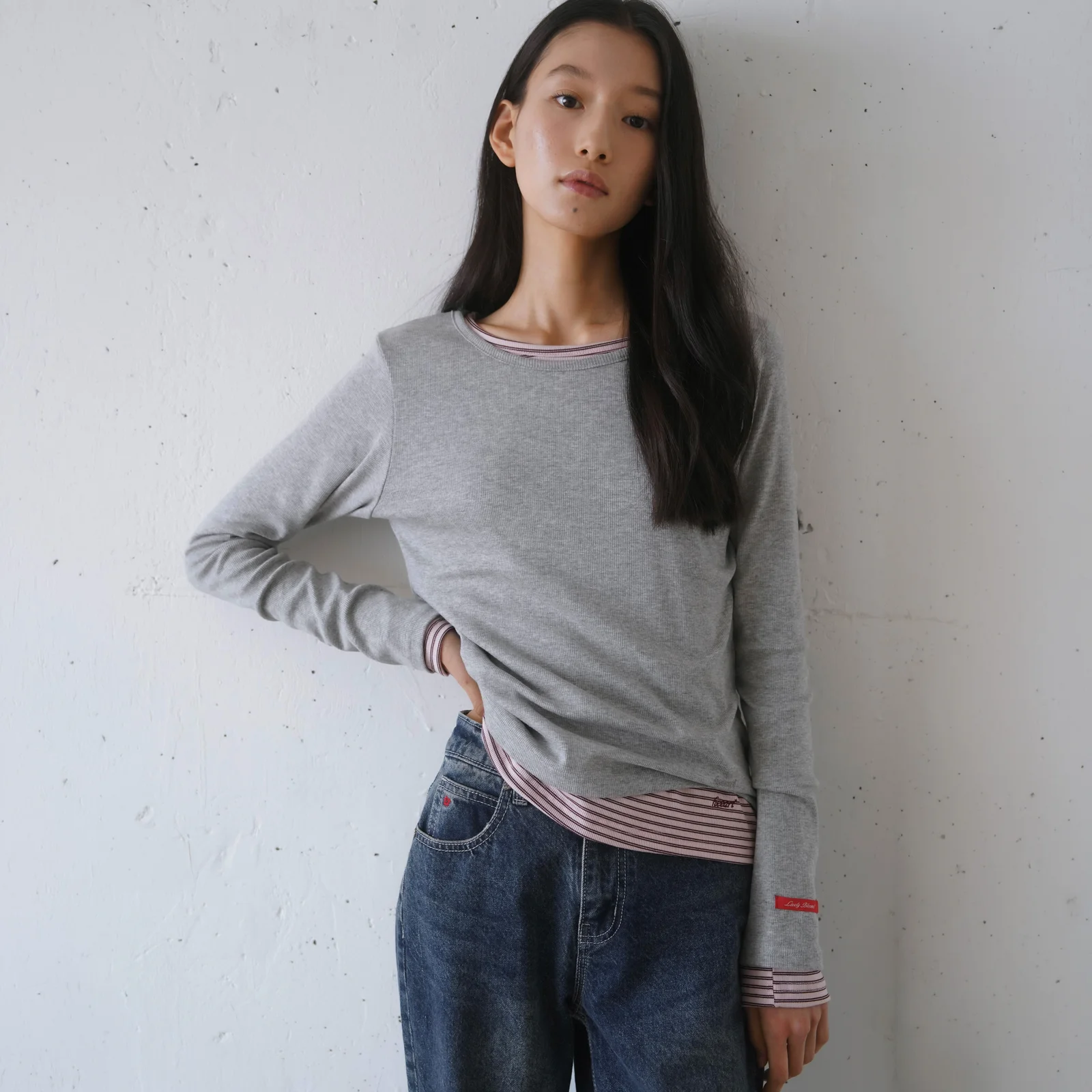 Jane 基本款 羅紋 長袖_灰色