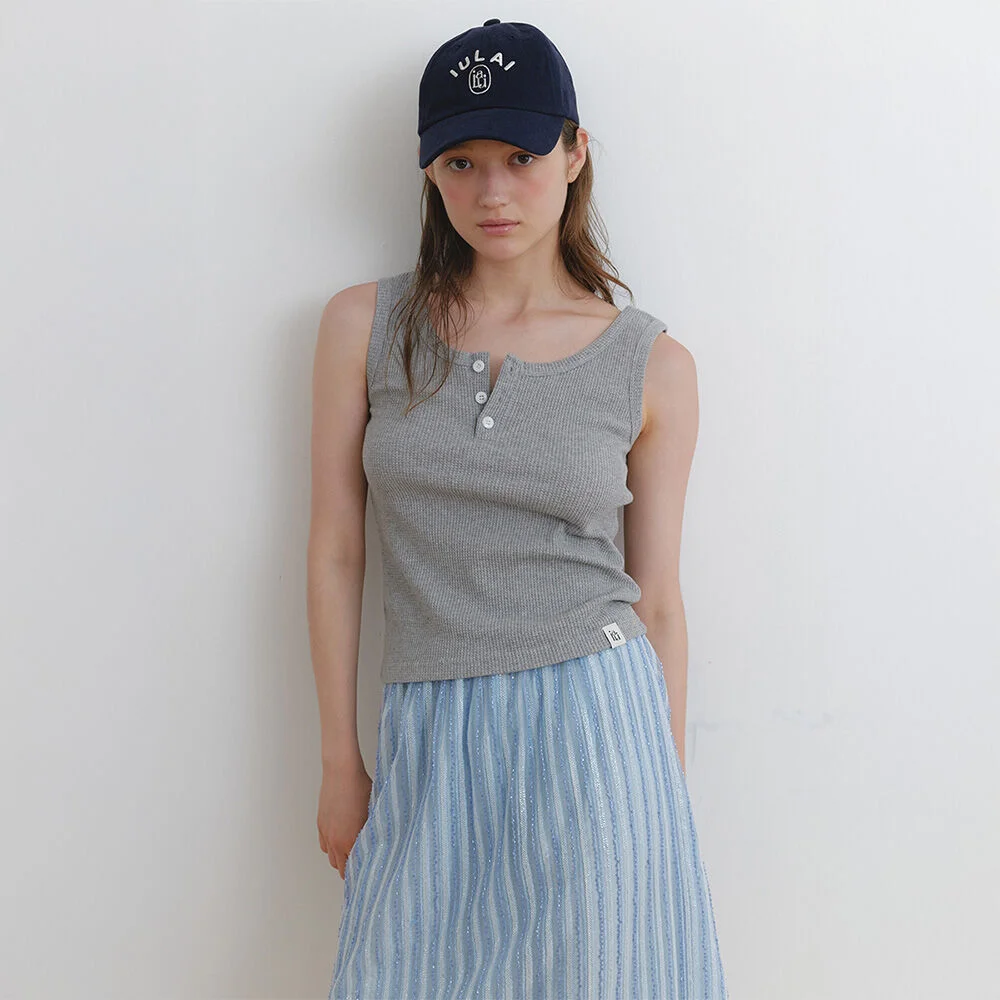 Waffle sleeveless T Melange grey