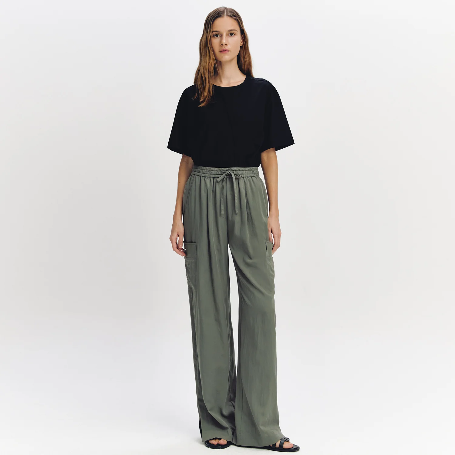 Banded Cargo Slit Pants KHAKI