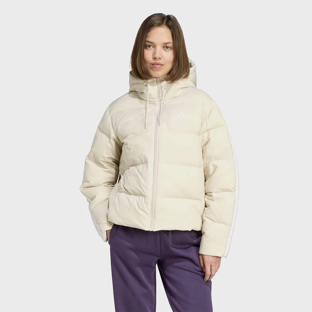 必備款 Climawarm 3-條紋 Puffer Down 連帽衫 外套 - 淺米色 / JM4107