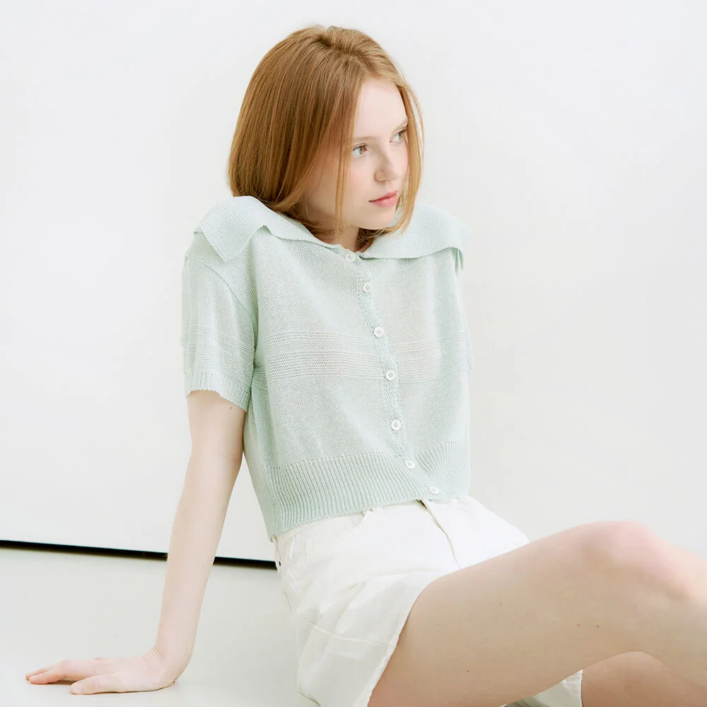 Big sailor collar half cardigan - mint