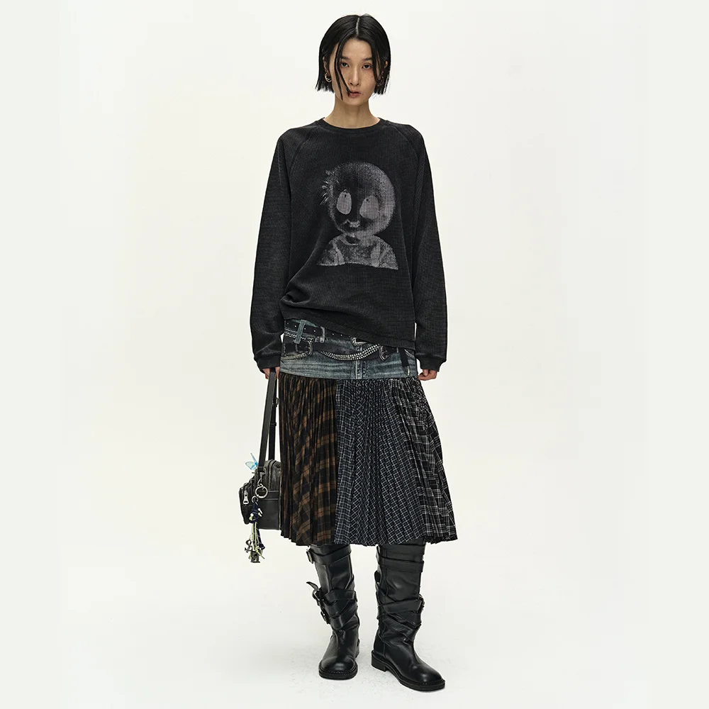 UNISEX ALIEN MACHINERY WAFFLE LONG SLEEVE T-SHIRT (WASHED BLACK)