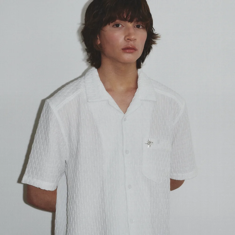Wrikle Emboss Open Collar Shirt_White