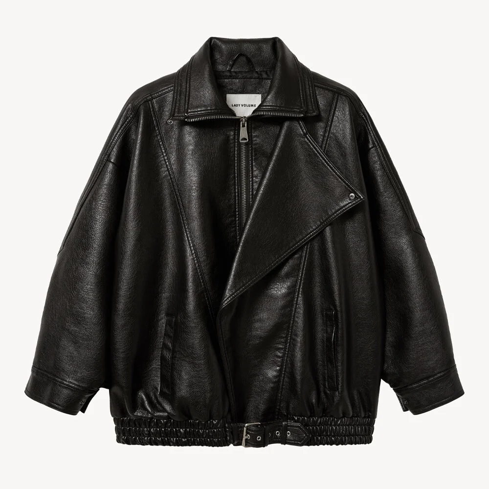 9202 水洗 皮革 寬鬆版型 外套 (BLACK)