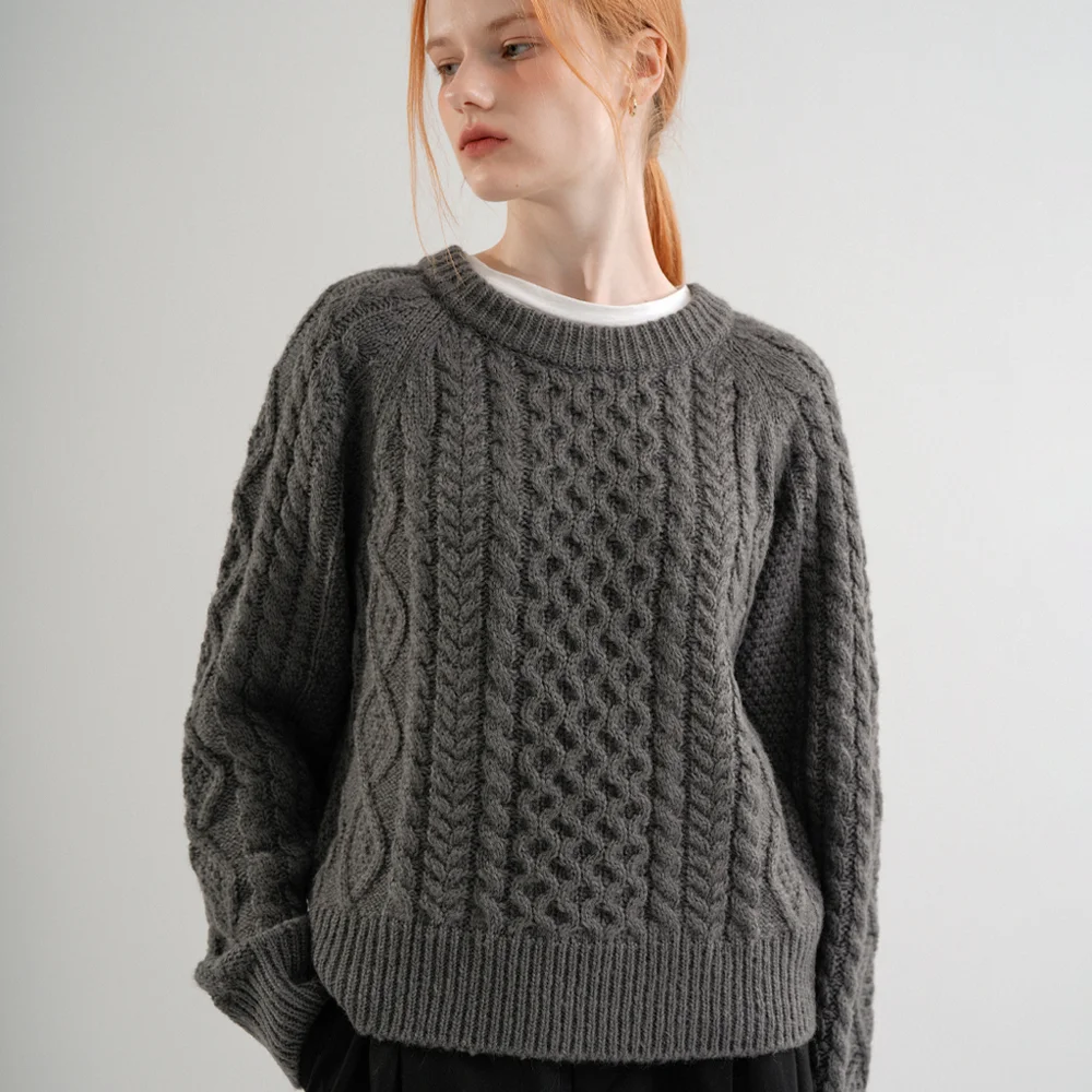 Cable Wool Round Knit (Charcoal)