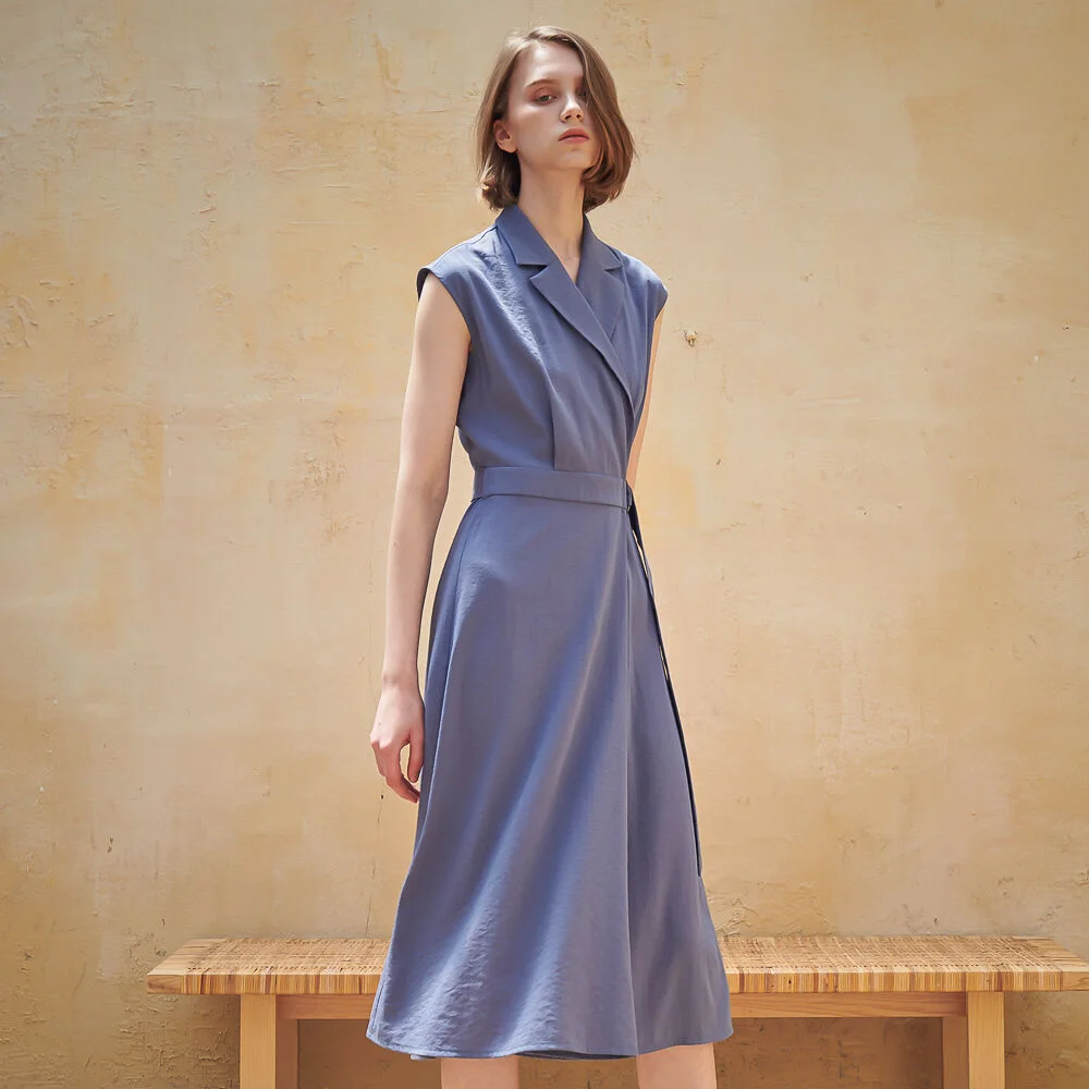 Sleeveless Tailored Wrap One-Piece_Blue