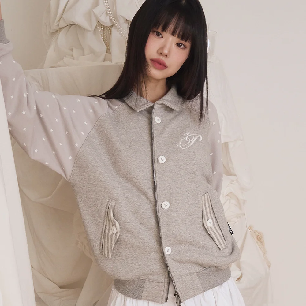 BUTTON STAR DOT SWEAT ZIP UP JAKET GRAY